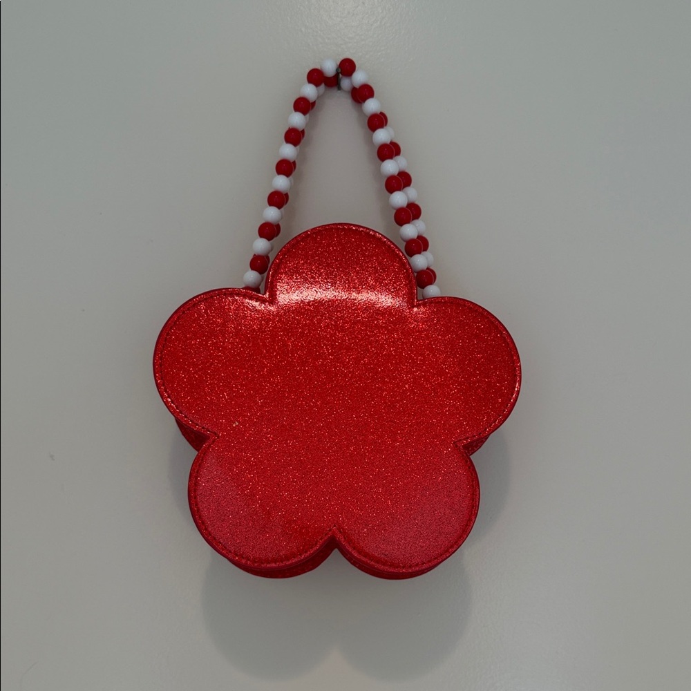 Disney Store Minnie Mouse Red Glitter Flower Purse | Beaded Handle Crossbody Bag - Picture 6 of 10